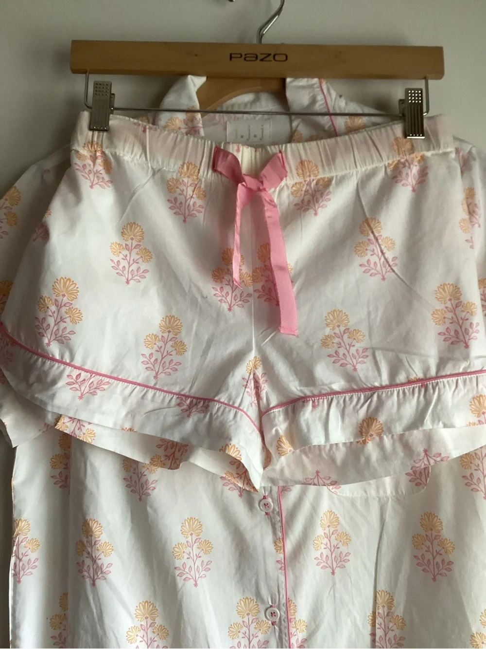 Ladies Short-Sleeve Pajama Short Set…Pink & Peach Floral Print